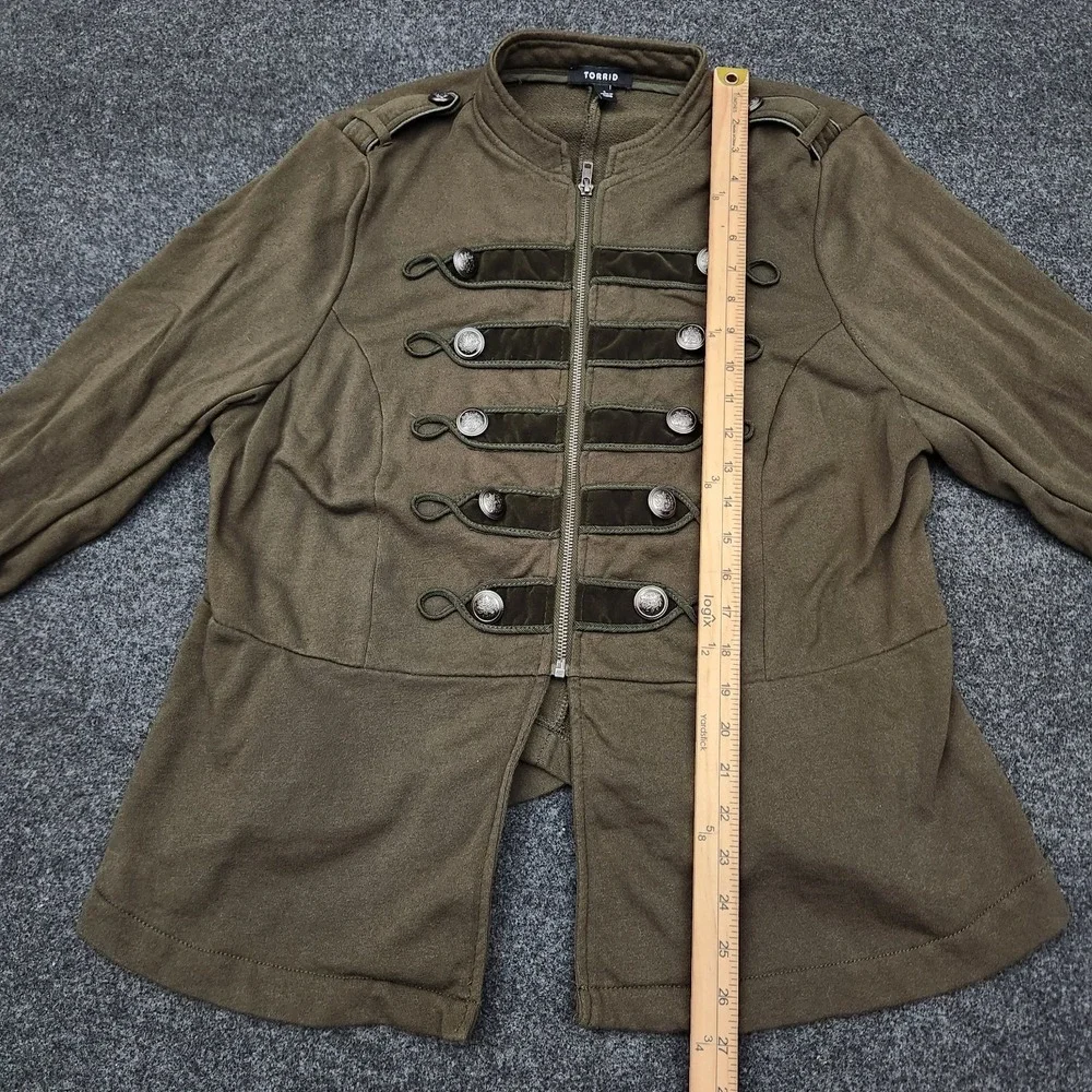 Torrid Women's Plus 1X Embellished Zip Front Military Jacket Olive Green Boho - Picture 6 of 11